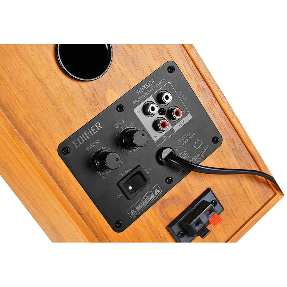 Edifier R1000T4 Active 2.0 Powered Bookshelf Speaker System For TV, PC, Laptop, Computer - 24W Total Power Output - 4" Bass Driver - Brown [Tech & Turntables]