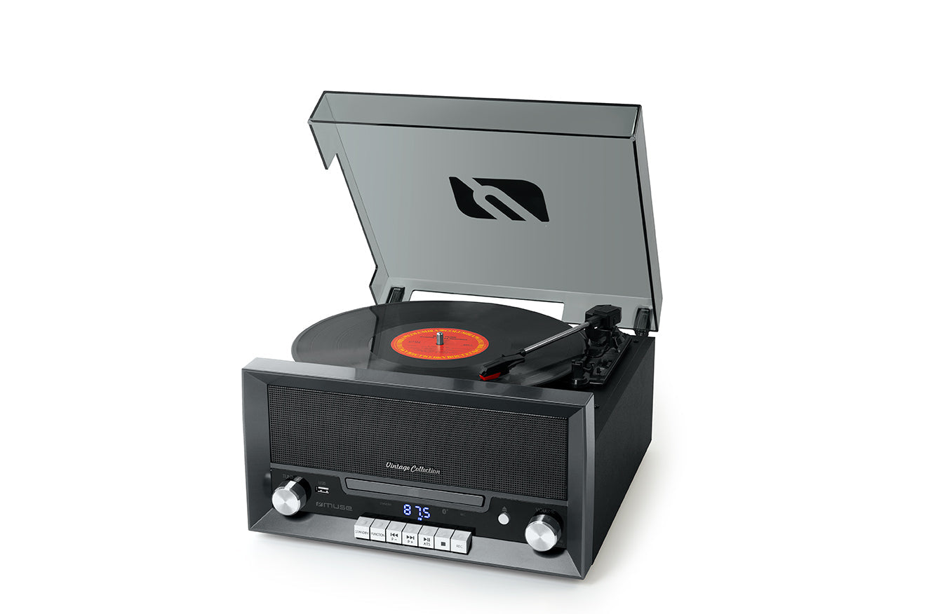 Muse Turntable Micro System, 6 in1, USB Port, 20W - Dark Silver [Tech & Turntables]